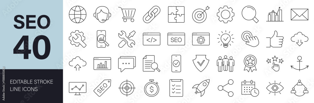 Wall mural seo vector icon set. search engine optimization line editable icons set. vector illustration in mode