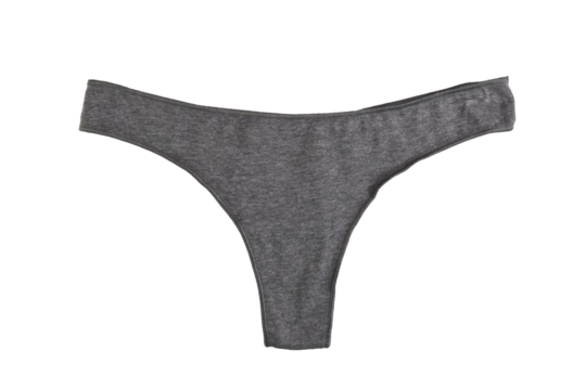 Women's gray tanga panties isolated on white background.