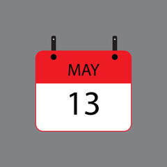 Calendar icon with date 13 of may on grey background. Vector schedule symbol.