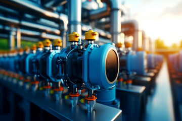 Fototapeta premium Industrial pipe system maintenance factory infrastructure engineering photography outdoor setting close-up perspective technical processes