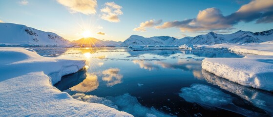 Breathtaking sunrise over icy waters arctic region landscape photography winter wonderland panoramic view nature's serenity