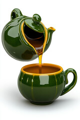Green Teapot Pouring: A Moment of Tranquility, a ritual of calm and peace.