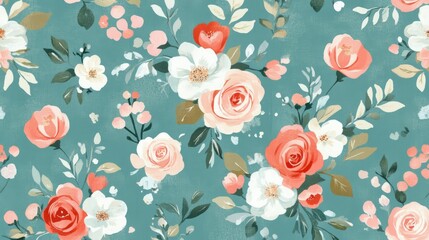 Vintage Floral Rose Fabric Background