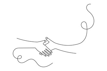 Continuous one line human hand gestures drawing with black and white vector icon
