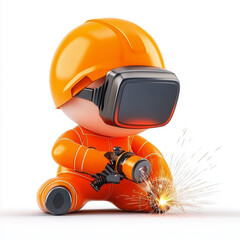 Virtual Reality Welding: A futuristic worker uses VR tech to weld with precision and sparks.