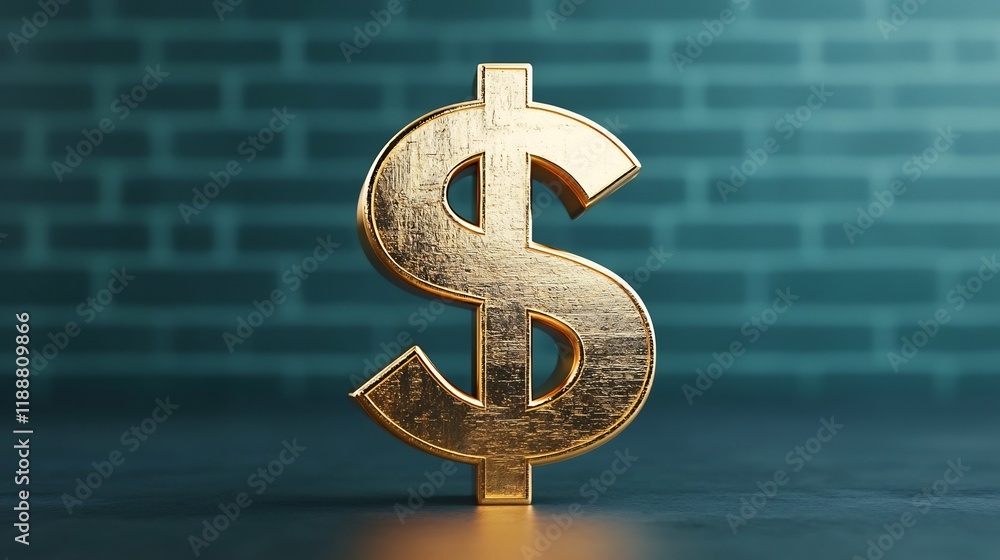 Poster streamlined golden dollar sign floating in abstract 3d space