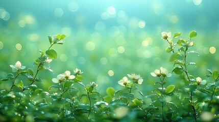 Serene Meadow of White Flowers with Dew Drops and Soft Focus Background