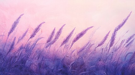 Pastel purple grass field at sunset