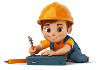 A curious young engineer diligently works on his design, a bright future ahead!