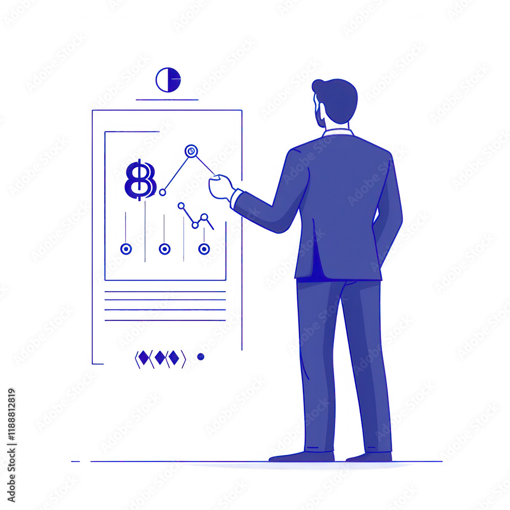 Poster a businessman analyzing financial data on a digital interface., isolated on a transparent background