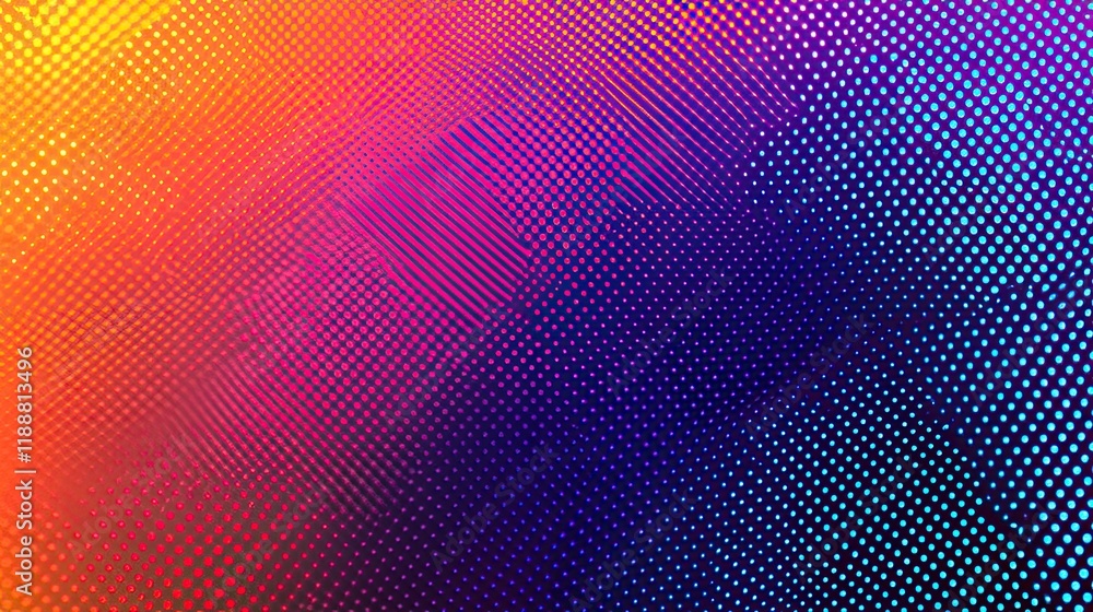 Poster a futuristic gradient texture transitioning from neon orange to cyber blue, with a digital glitch-li