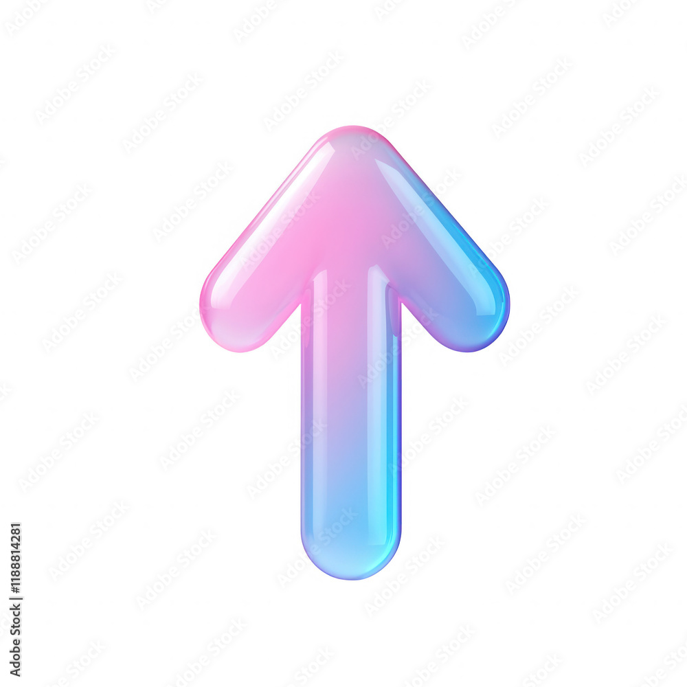 Poster a colorful, glossy upward arrow symbolizing growth and progress., isolated on a transparent backgrou