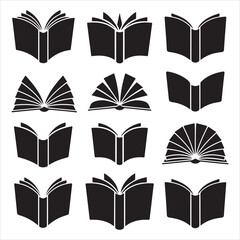 set of various vector icon book , open book, reading book silhouette
