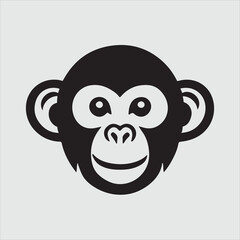 Minimalist Monkey Head Silhouette Front View Vector Illustration