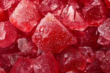 Closeup of red jelly candies with sugar coating