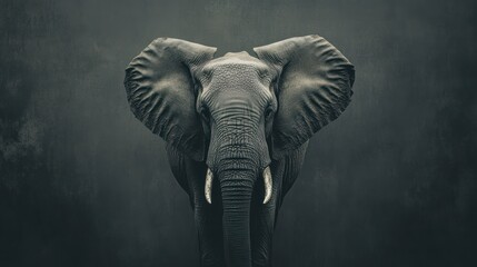 Powerful elephant portrait in a dark forest