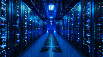 Data center security room with engineer control internet connection server.