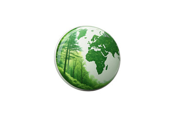 Obraz premium A globe with continents made of green foliage and forests, symbolizing sustainability and environmental harmony, isolated on a transparent background