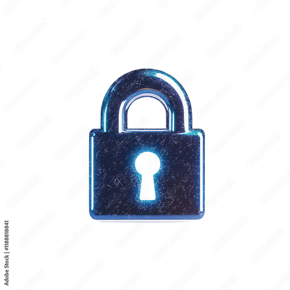 Poster a shiny blue padlock symbolizing security and protection in the digital world., isolated on a transp