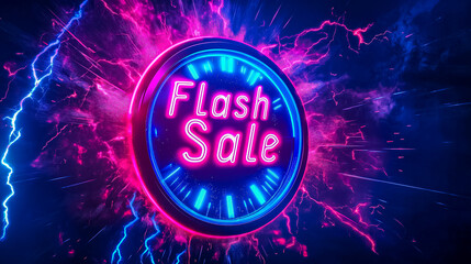 Neon flash sale banner, discount product, advertising, marketing banner.