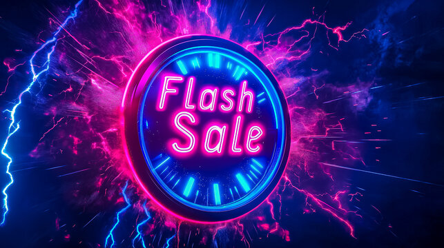 Neon flash sale banner, discount product, advertising, marketing banner. - Powered by Adobe