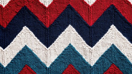 Fototapeta premium Zigzag knitted fabric in red, blue and white colors.
