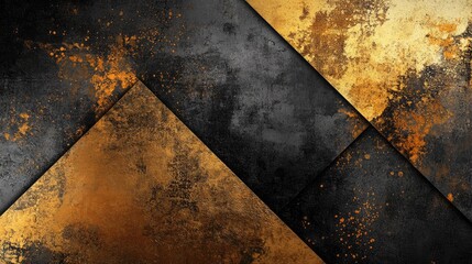 A rich, abstract luxury design featuring golden geometric shapes on a dark, velvety surface. The contrast between the metallic and matte creates an upscale aesthetic.