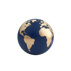 Fototapeta premium A stylized globe showcasing the continents in gold and blue colors., isolated on a transparent background.