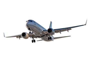Modern airplane flying at high altitude, isolated PNG with a transparent backdrop