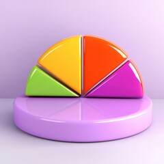 Obraz premium Vibrant Pie Chart Segments on Purple Base; Bold Colors, Clean Design.