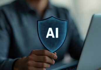 Person Holding AI Shield Sign to Represent Artificial Intelligence Security