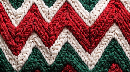 Red, green, and white pattern textile with knitted texture.