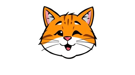Orange Cartoon Cat Face Winking on a White Background