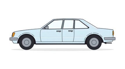 Obraz premium Blue Sedan Car Drawing with Modern Design on a White Background