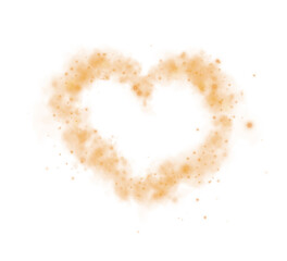 Orange star trail in the shape of a heart. Shimmering dust flying and leaving behind a heart-shaped trail. Bright dust particles glow with the special festive light of Christmas. PNG. 