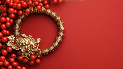 Golden Dragon Bracelet with Red Berries: Festive Charm