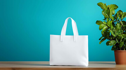 Product photography of white tote bag indoor minimalist style