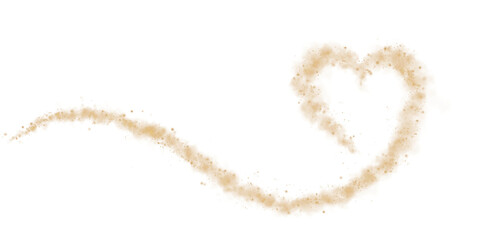 Golden star trail in the shape of a heart. Shimmering dust flying and leaving behind a heart-shaped trail. Bright dust particles glow with the special festive light of Christmas. PNG. 