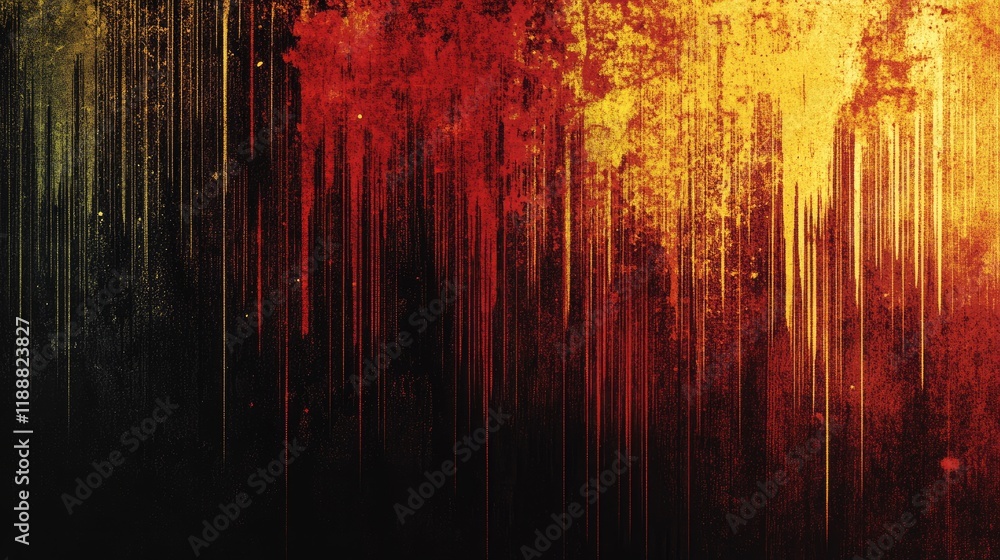 Poster an abstract gradient transitioning from deep red to golden yellow, with a textured, smoky overlay fo
