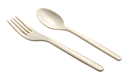plastic fork and spoon isolated on white