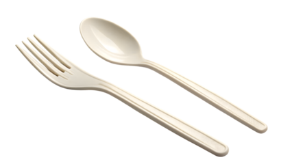 plastic fork and spoon isolated on white