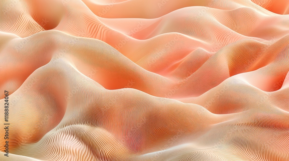 Poster an abstract gradient transitioning from warm peach to vibrant coral, with soft wave patterns and a d