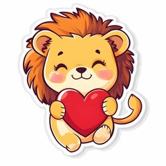 Cute cartoon lion holding a heart in a cheerful and playful manner