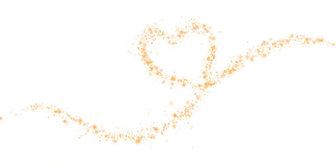 Orange star trail in the shape of a heart. Shimmering dust flying and leaving behind a heart-shaped trail. Bright dust particles glow with the special festive light of Christmas. PNG. 