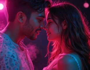 Romantic couple in intimate neon glow