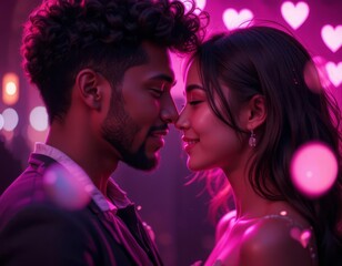 Romantic couple in intimate neon glow