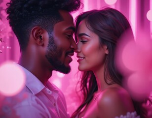 Romantic couple in intimate neon glow