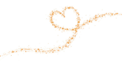 Orange star trail in the shape of a heart. Shimmering dust flying and leaving behind a heart-shaped trail. Bright dust particles glow with the special festive light of Christmas. PNG. 