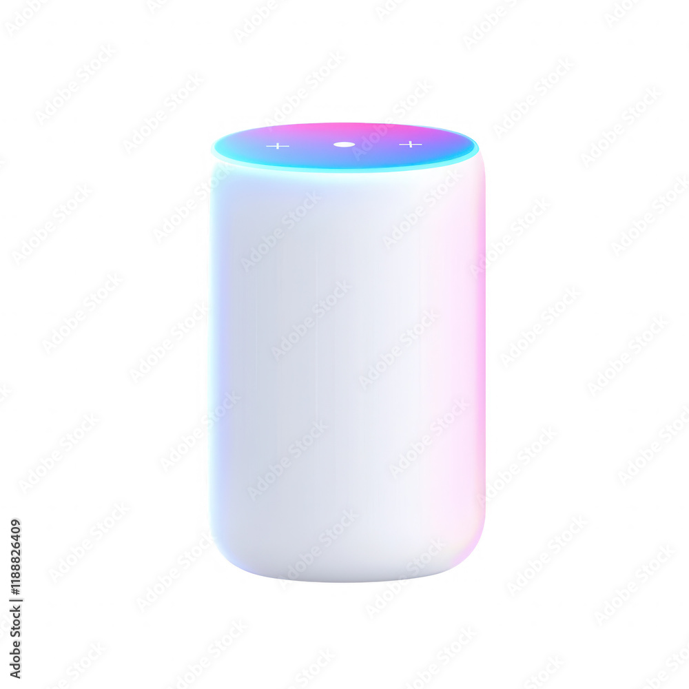 Poster modern smart speaker with a sleek design and ambient light for innovative technology., isolated on a