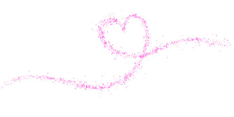 Pink star trail in the shape of a heart. Shimmering dust flying and leaving behind a heart-shaped trail. Bright dust particles glow with the special festive light of Christmas. PNG.